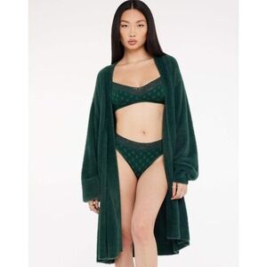 Savage X Fenty Fluff It Up Robe M/L Green Plush Fuzzy Cozy Soft Belted‎ Bathrobe